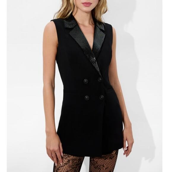 Alice + Olivia Carlena Tuxedo Romper Double Breasted Blazer black beaded size 2 - Picture 1 of 16